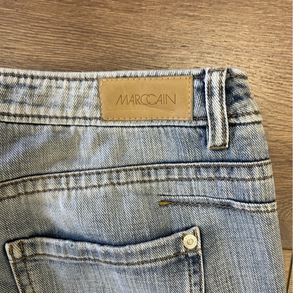 MARC CAIN SPORTS WOMEN MID RISE FADED BLUE RHINESTONED EMBELLISHED JEANS SKINNY - Picture 8 of 9